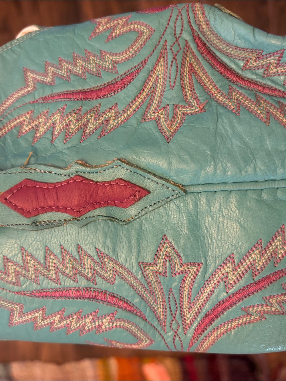 Lucchese Turquoise and Red lizard Pointed-Toe Western Boots 6.5B - Picture 6 of 7